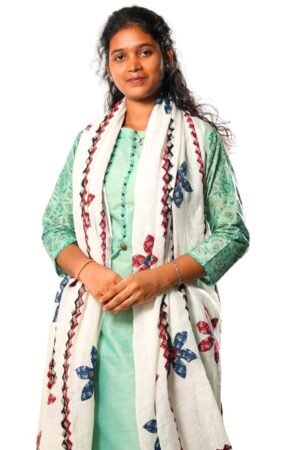 Handmade Pure Linen Applique Cut Work Dupatta (White)