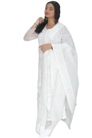 Applique Work Hand Made Organdi Dupatta (White)