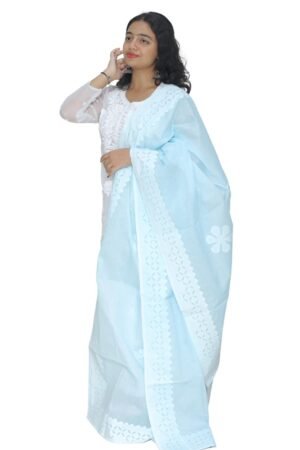 Applique Work Hand Made Organdi Dupatta (blue)
