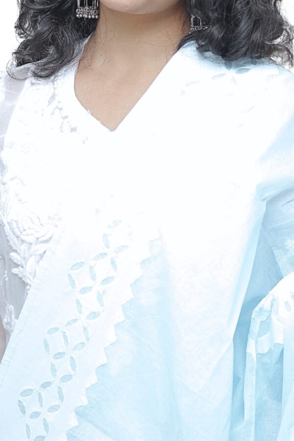 Applique Work Hand Made Organdi Dupatta (blue) - Image 4