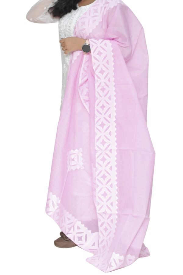 Applique Work Hand Made Organdi Dupatta (Pink) - Image 2