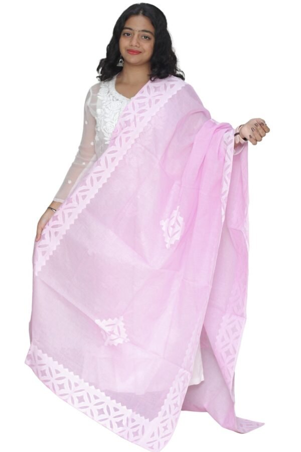 Applique Work Hand Made Organdi Dupatta (Pink) - Image 4
