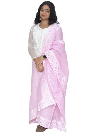 Applique Work Hand Made Organdi Dupatta (Pink)