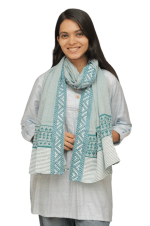 Warli Handpainted Cotton Dupatta (Blue & Grey)