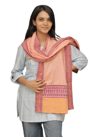 Warli Handpainted Cotton Dupatta (Orange)