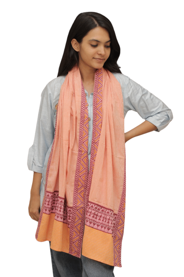Warli Handpainted Cotton Dupatta (Orange) - Image 2