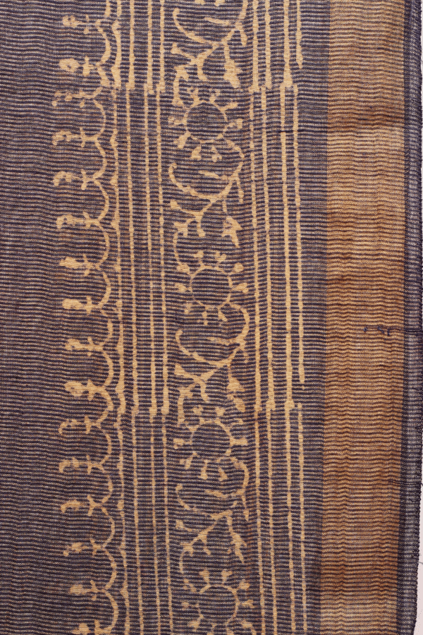 Zari Line Silk Dupatta with Hand Block Print (Dark Gold) - Image 3