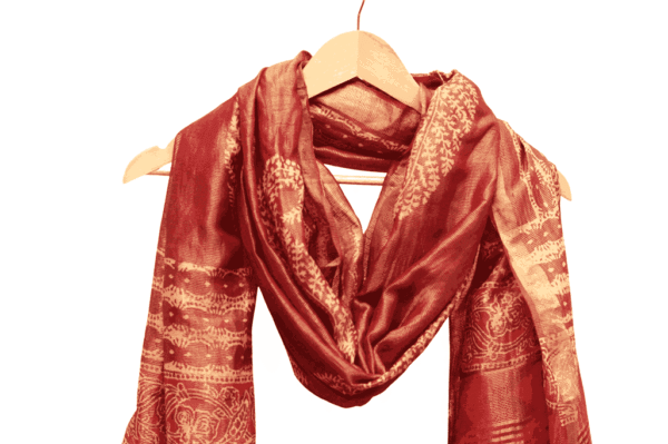 Zari Line Silk Dupatta with Hand Block Print (Magenta) - Image 3