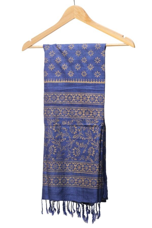 Ghicha Silk Dupatta with Block Print & Contrast Border (Blue) - Image 2
