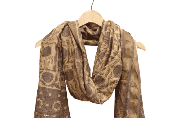 Ghicha Silk Dupatta with Block Print & Contrast Border (Brown) - Image 3