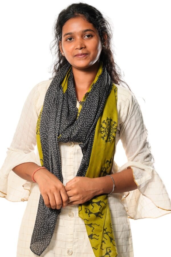 Warli Block Printed Dupatta (Green with Black) - Image 3
