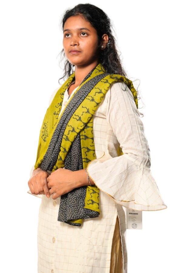 Warli Block Printed Dupatta (Green with Black) - Image 4