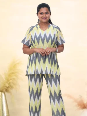 Tisser Handwoven Ikat Cord Set (Grey/Green)