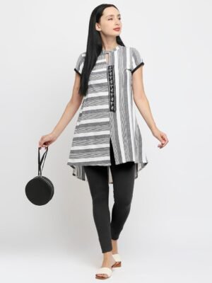 Striped Tunic Top for Women, Midnight Blue, Loose Fit