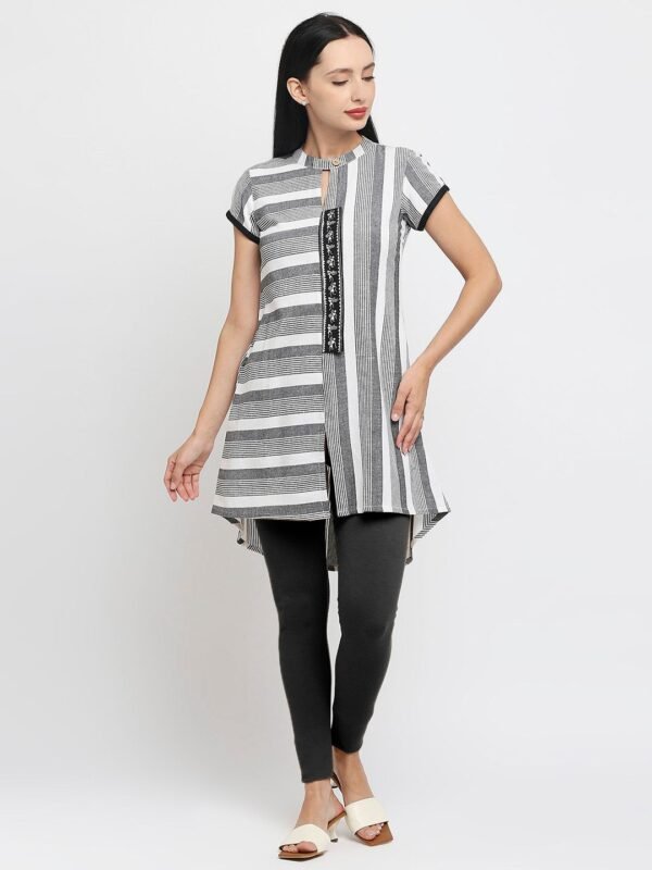 Striped Tunic Top for Women, Midnight Blue, Loose Fit - Image 6