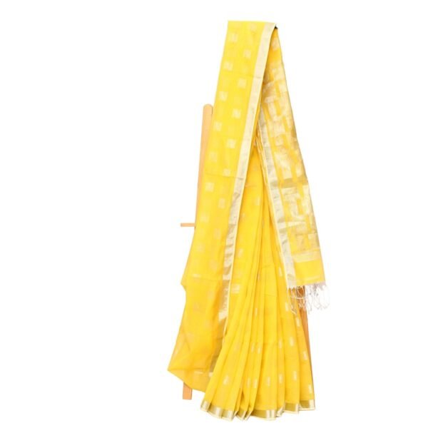 Tisser Handloom Cotton Silk Saree with Blouse Piece (Yellow/Grey)