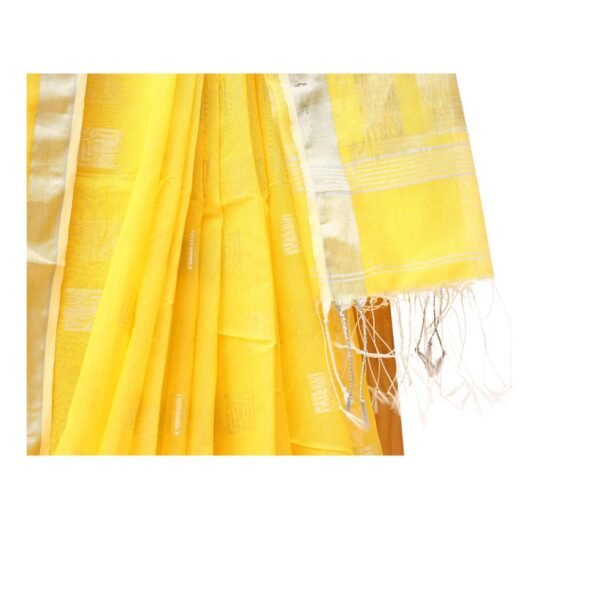 Tisser Handloom Cotton Silk Saree with Blouse Piece (Yellow/Grey) - Image 3