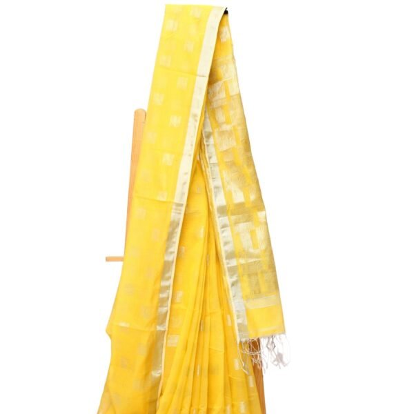 Tisser Handloom Cotton Silk Saree with Blouse Piece (Yellow/Grey) - Image 4