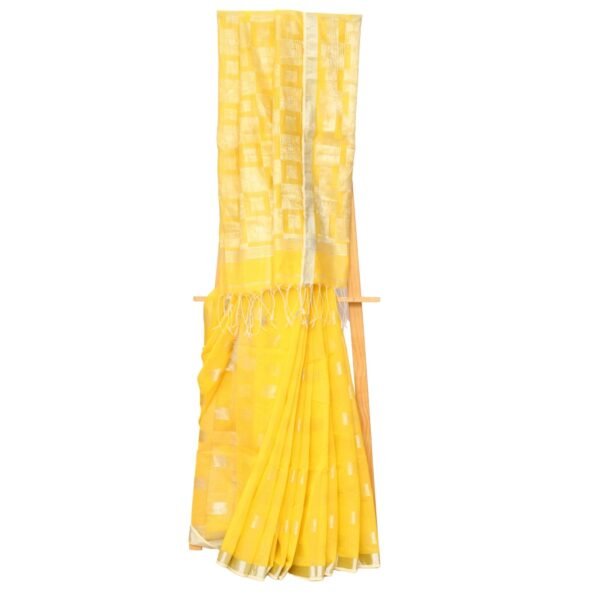 Tisser Handloom Cotton Silk Saree with Blouse Piece (Yellow/Grey) - Image 5