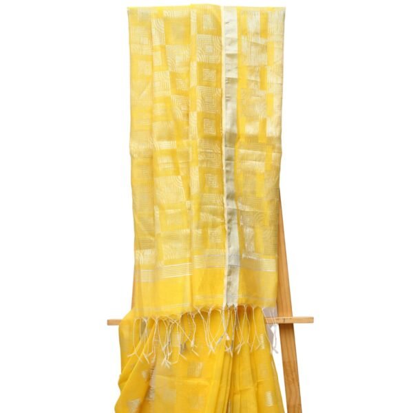 Tisser Handloom Cotton Silk Saree with Blouse Piece (Yellow/Grey) - Image 6