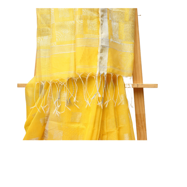 Tisser Handloom Cotton Silk Saree with Blouse Piece (Yellow/Grey) - Image 7