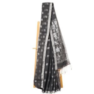 Tisser Handloom Cotton Silk Saree with Blouse Piece (Black/Grey)