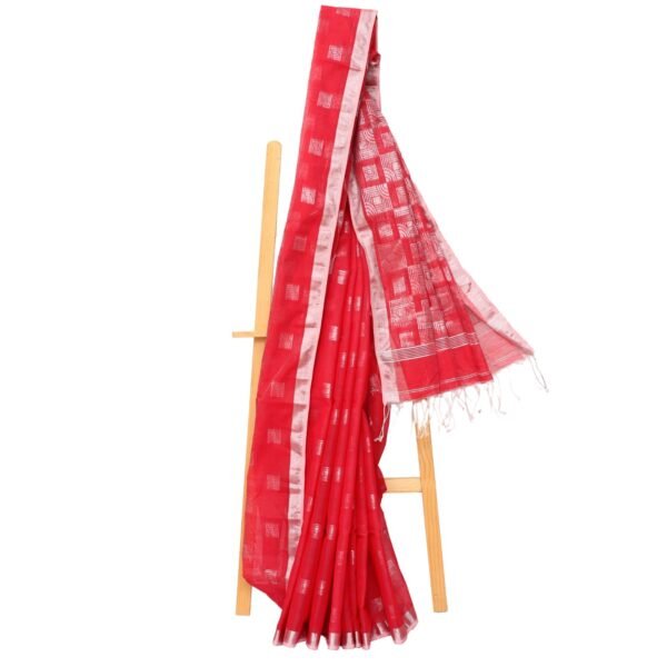 Tisser Handloom Cotton Silk Saree with Blouse Piece (Red/Grey)
