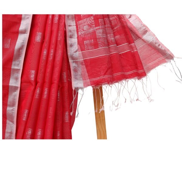Tisser Handloom Cotton Silk Saree with Blouse Piece (Red/Grey) - Image 3