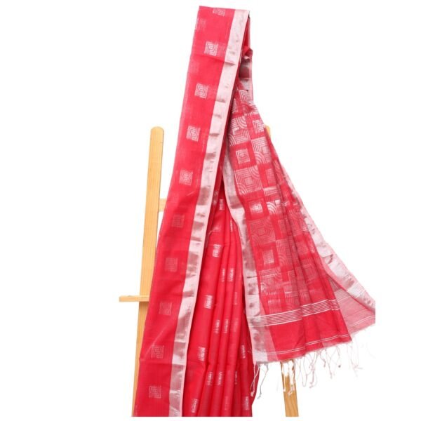 Tisser Handloom Cotton Silk Saree with Blouse Piece (Red/Grey) - Image 4