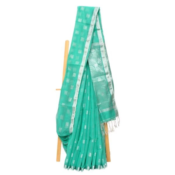 Tisser Handloom Cotton Silk Saree with Blouse Piece (Sea green/Grey)