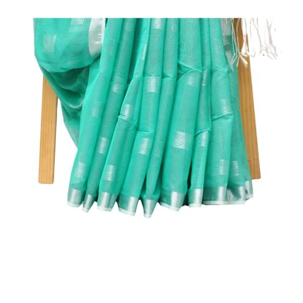 Tisser Handloom Cotton Silk Saree with Blouse Piece (Sea green/Grey) - Image 2
