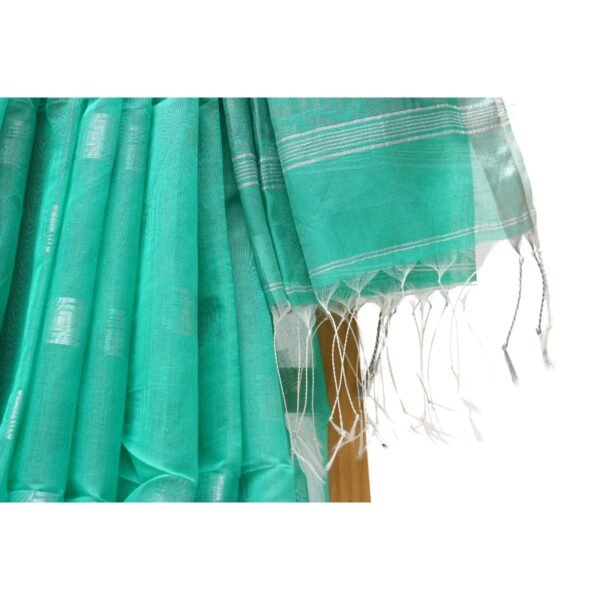 Tisser Handloom Cotton Silk Saree with Blouse Piece (Sea green/Grey) - Image 3