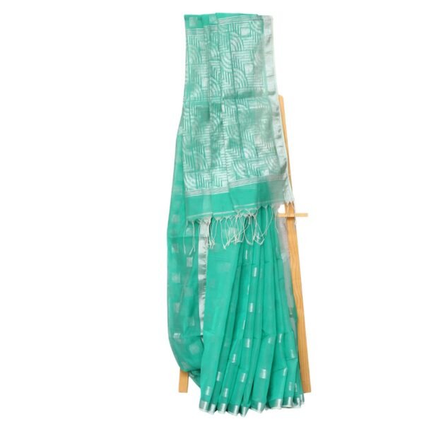 Tisser Handloom Cotton Silk Saree with Blouse Piece (Sea green/Grey) - Image 5
