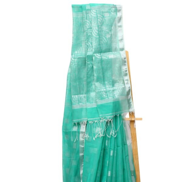 Tisser Handloom Cotton Silk Saree with Blouse Piece (Sea green/Grey) - Image 6