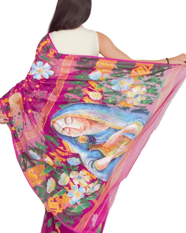 Tisser Jamdani Handpainted Cotton Saree with Blouse Piece (Purple) - Image 2