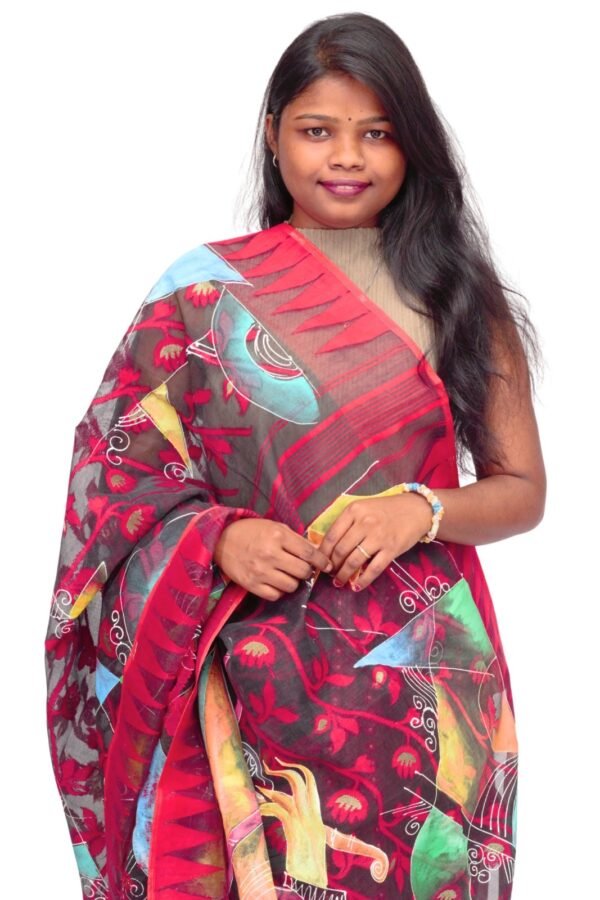 Tisser Jamdani Handpainted Cotton Saree with Blouse Piece (Multicolor) - Image 2
