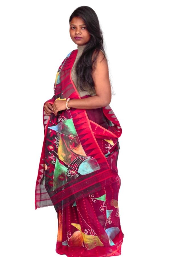 Tisser Jamdani Handpainted Cotton Saree with Blouse Piece (Multicolor) - Image 3