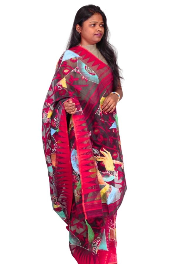 Tisser Jamdani Handpainted Cotton Saree with Blouse Piece (Multicolor) - Image 4