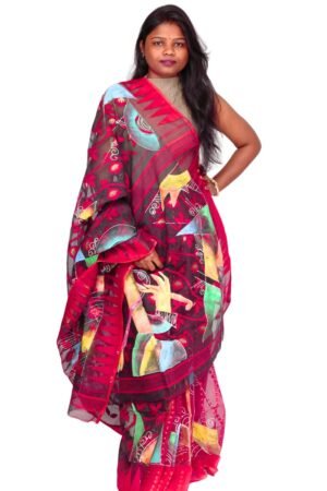 Tisser Jamdani Handpainted Cotton Saree with Blouse Piece (Multicolor)