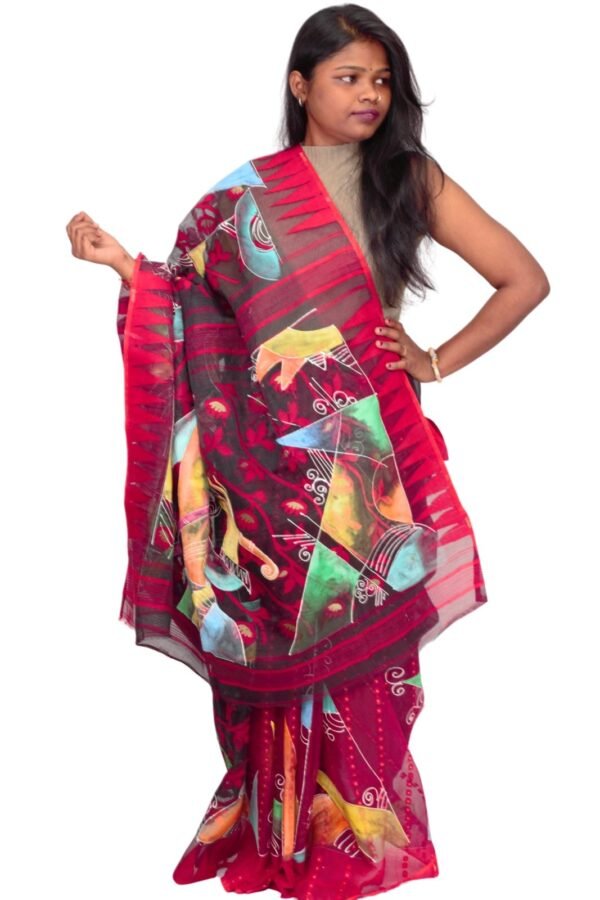 Tisser Jamdani Handpainted Cotton Saree with Blouse Piece (Multicolor) - Image 5