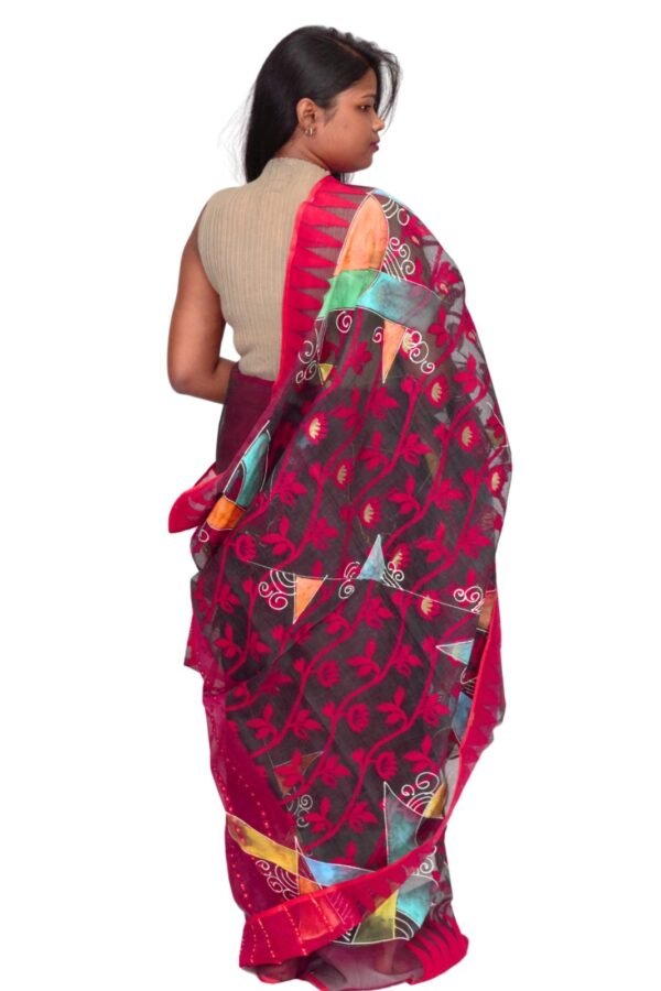 Tisser Jamdani Handpainted Cotton Saree with Blouse Piece (Multicolor) - Image 6
