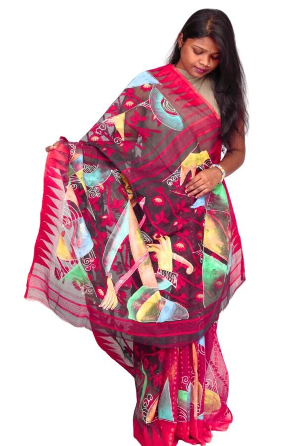 Tisser Jamdani Handpainted Cotton Saree with Blouse Piece (Multicolor) - Image 7