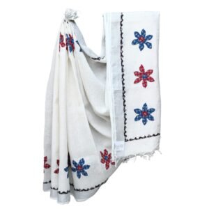 Tisser Applique Work Linen Saree With Blouse Piece (White/mix)