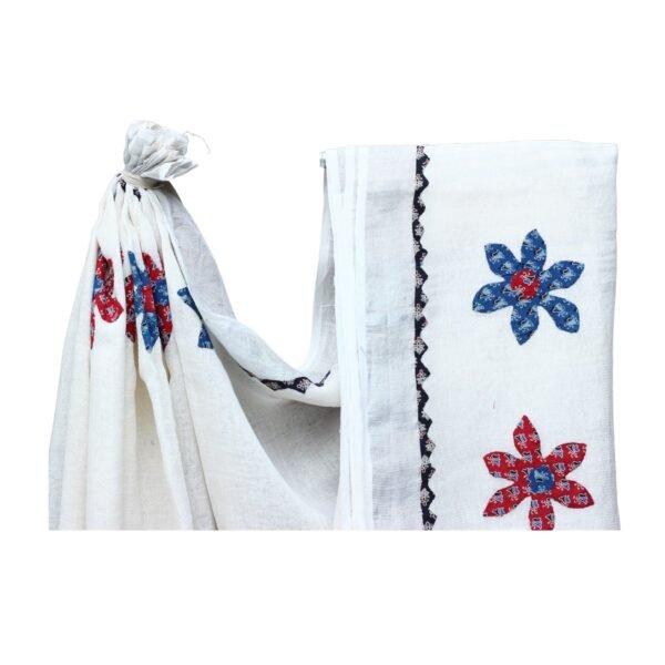 Tisser Applique Work Linen Saree With Blouse Piece (White/mix) - Image 3