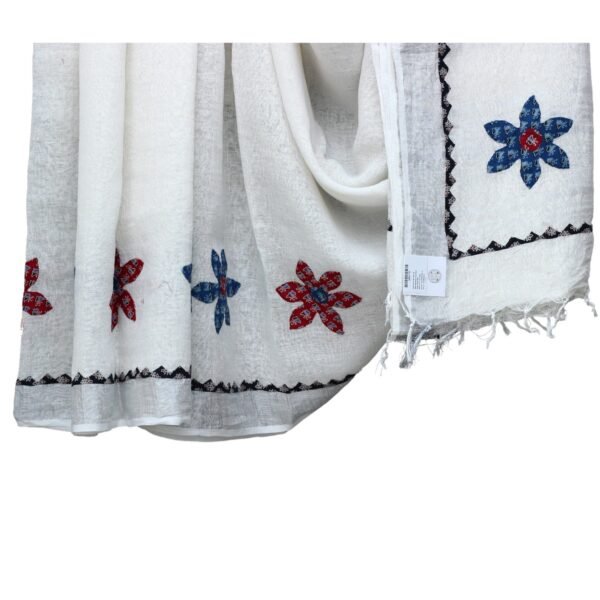 Tisser Applique Work Linen Saree With Blouse Piece (White/mix) - Image 6