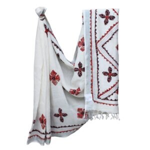 Tisser Applique Cut Work Linen Saree With Blouse Piece (White/mix)