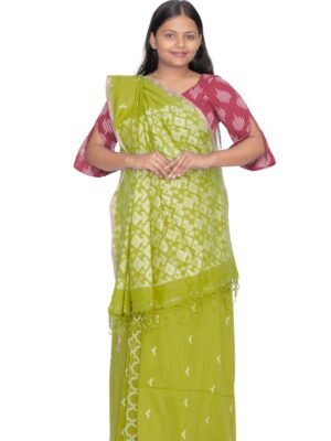 Tisser Jacquard Handweave Cotton Saree With Blouse Piece (Green)