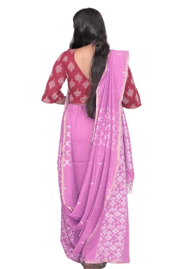 Tisser Jacquard Handweave Cotton Saree With Blouse Piece (Pink) - Image 2