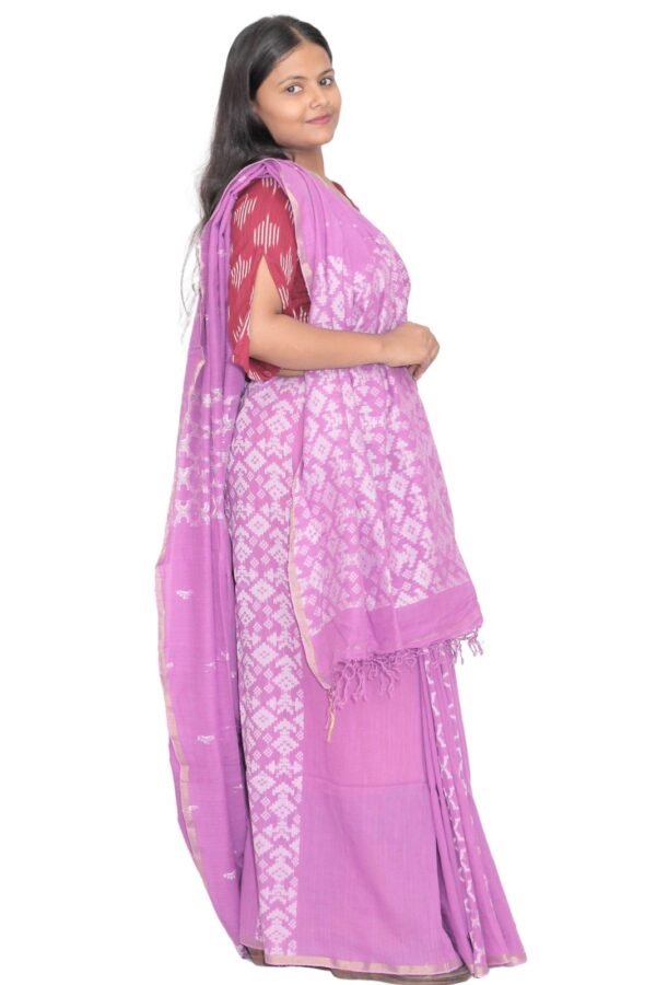 Tisser Jacquard Handweave Cotton Saree With Blouse Piece (Pink) - Image 3