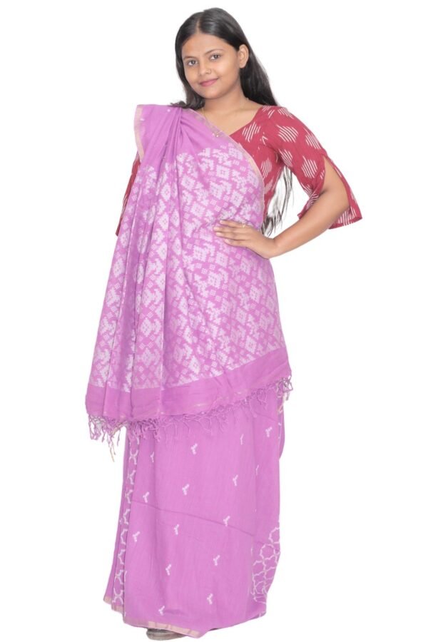 Tisser Jacquard Handweave Cotton Saree With Blouse Piece (Pink) - Image 4